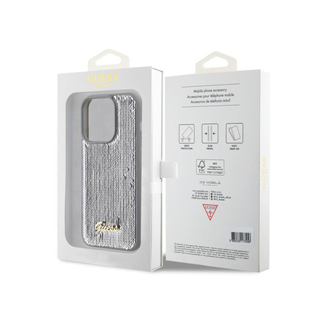 Guess Sequin Script Metal - Coque iPhone 15 Pro (argent)