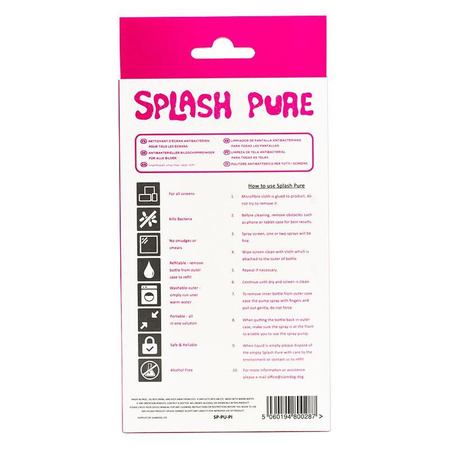 Splash Pure - Antibakteriális spray mikroszálas mikrofilccel képernyőtisztításhoz, 20 ml (rózsaszín)