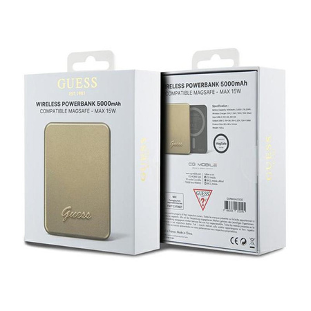 Guess Metal Script Logo MagSafe - Induktions-Powerbank 5000 mAh 15W MagSafe (Gold)
