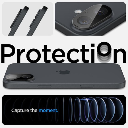 Spigen Optik GLAS.TR Camera Protector 2er-Pack - Objektivschutzglas für iPhone 16 / 16 Plus (2 Stück) (Schwarz)