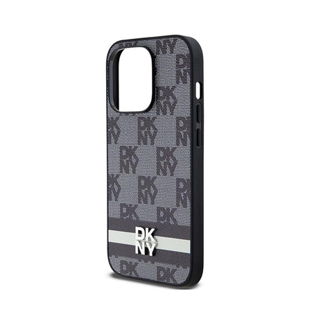 DKNY Leather Checkered Mono Pattern & Printed Stripes - Etui iPhone 14 Pro (czarny)