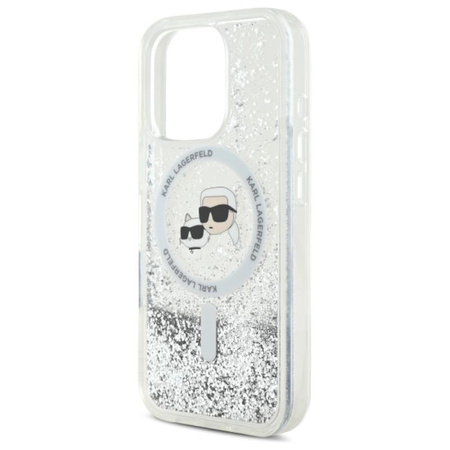 Karl Lagerfeld Liquid Glitter Karl & Choupette Head MagSafe - iPhone 16 Pro Case (Transparent)