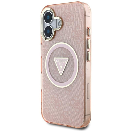 Guess IML Metal Glitter 4G Circle Triangle MagSafe - Hülle für iPhone 16 (rosa)