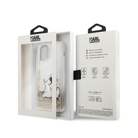 Karl Lagerfeld Liquid Glitter Choupette Fun - pouzdro pro iPhone 12 / iPhone 12 Pro (zlaté)