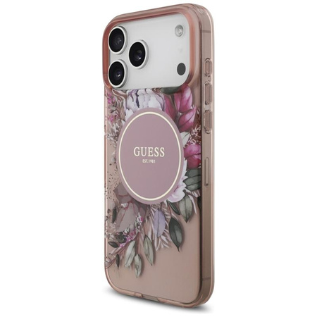 Guess IML Flowers Electro Pearl Strap MagSafe - Hülle iPhone 17 Pro Max (rosa)