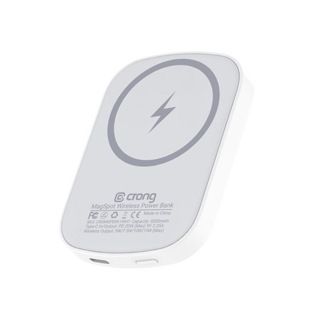 Crong MagSpot Power Bank - Wireless ultra slim power bank with MagSafe 5000mAh, USB-C 20W PD (white)