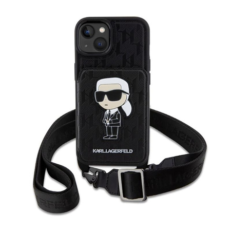 Karl Lagerfeld Crossbody NFT Saffiano Monogram Iconic - Coque iPhone 14 (Noir)