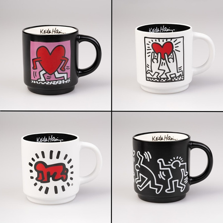 Keith Haring – Set mit 4 Keramiktassen mit Ständer, 300 ml