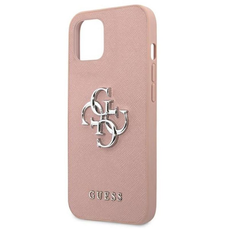 Guess Saffiano 4G Big Silver Logo - iPhone 13 mini case (pink)