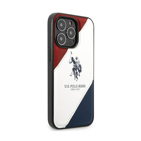 US Polo Assn Tricolor dombornyomott - iPhone 14 Pro tok (fehér)