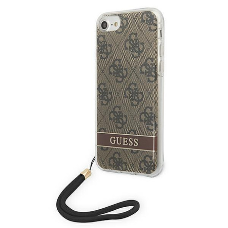 Guess 4G Print Cord - Etui ze smyczką iPhone SE 2022 /SE 2020 / 8 / 7 (Brown)