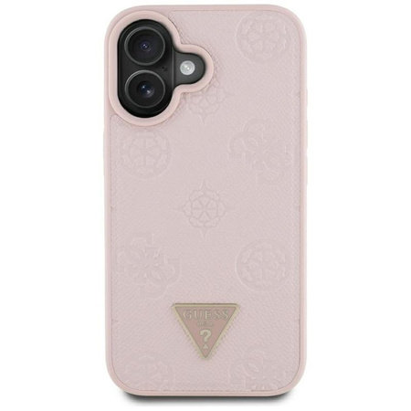 Guess Grained Hot Stamp Peony Triangle Logo MagSafe - Hülle für iPhone 16 (rosa)