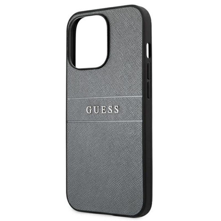 Guess Saffiano Metal Logo Stripes - Coque iPhone 13 Pro (gris)