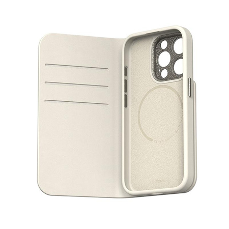 Moshi Overture MagSafe - kožené flipové pouzdro 3 v 1 pro iPhone 15 Pro (Eggnog White)