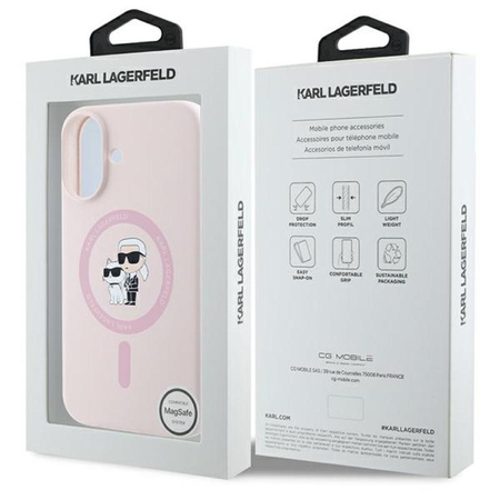 Karl Lagerfeld Silicone Karl & Choupette Ring MagSafe – Pouzdro iPhone 16 (růžové)
