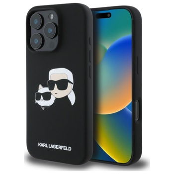 Karl Lagerfeld Silikonové pouzdro MagSafe s potiskem dvou hlav - iPhone 16 Pro Max (černé)