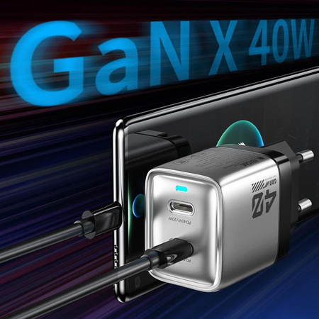 WEKOME WP-U02 Mecha Series - 2x USB-C Super Fast Charger GaN 40W mains charger (Silver)