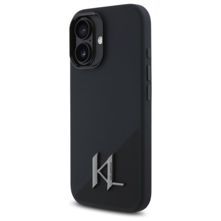 Karl Lagerfeld Silicone Shadow Metal Initial MagSafe - Coque pour iPhone 16 (noir)
