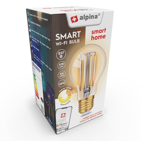 Alpina - Wi-Fi smart bulb E27 cap power 4,9 W warm white color