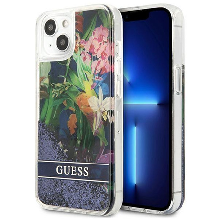 Guess Liquid Glitter Flower - iPhone 13 mini Tasche (blau)
