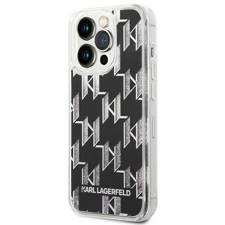 Karl Lagerfeld Monogram Liquid Glitter - pouzdro pro iPhone 14 Pro Max (černé)