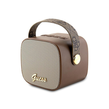 Guess Mini Bluetooth Speaker 4G Leather Script Logo with Strap - Bluetooth-Lautsprecher V5.3 (braun)