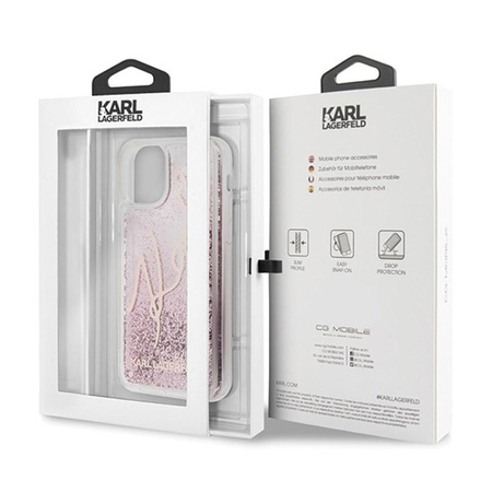 Karl Lagerfeld Signature Glitter Case - pouzdro pro iPhone 11 Pro Max (růžově zlaté)