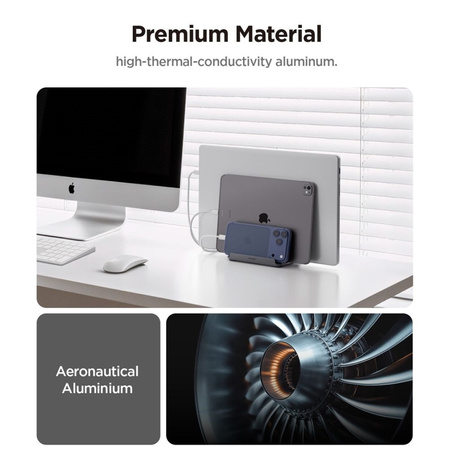 Spigen LD208S4 Vertikaler Laptopständer – Aluminium-Organizer/Ständer für 4 Geräte (Space Grau)