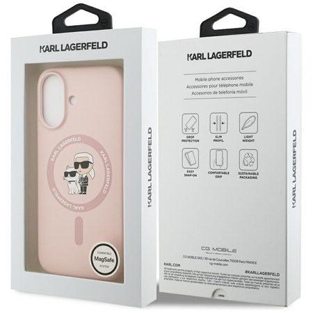 Karl Lagerfeld Silicone Karl & Choupette Ring MagSafe - Pouzdro iPhone 17 (růžová)