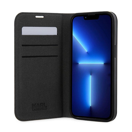 Karl Lagerfeld Booktype NFT Saffiano Karl & Choupette - pouzdro pro telefon 14 Pro (černé)