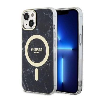 Guess Marble MagSafe - iPhone 14 Plus Tasche (Schwarz)