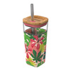 Quokka Liquid Cube - 540 ml-es üveg bögre rozsdamentes acél szívószállal (Pink Jungle)