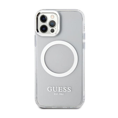 Guess Metal Outline MagSafe - iPhone 12 / iPhone 12 Pro Tasche (Transparent / Silber)