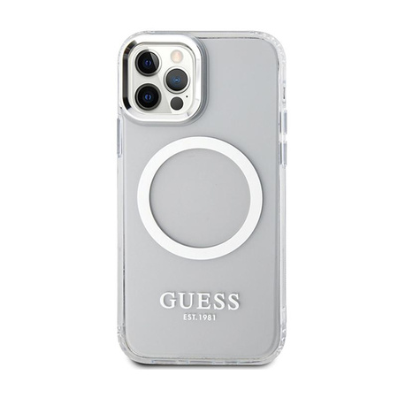 Guess Metal Outline MagSafe - Etui iPhone 12 / iPhone 12 Pro (przezroczysty / srebrny)