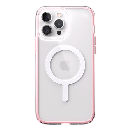 Speck Presidio Perfect-Clear with Impact Geometry + MagSafe - iPhone 13 Pro Max Case with MICROBAN Coating (Clear/Rosy Pink)