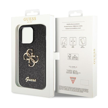 Pouzdro Guess Glitter Script Big 4G - iPhone 14 Pro (černé)