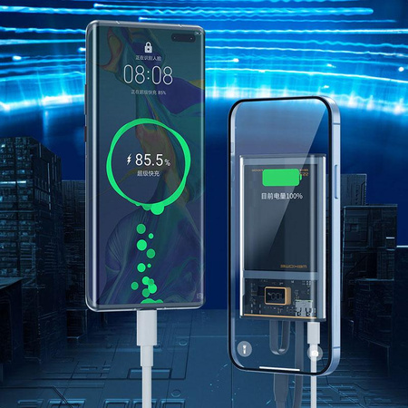 WEKOME WP-323 Vanguard Series - Power bank 10000 mAh Super Charging with integrated USB-C & Lightning cable PD 20W + QC 22.5W (Black / Transparent)