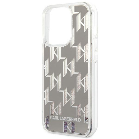 Karl Lagerfeld Monogram Liquid Glitter - Hülle für iPhone 14 Pro Max (Silber)