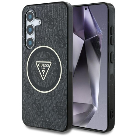 Guess 4G Glitter Triangle Buttons MagSafe - pouzdro pro Samsung Galaxy S25+ (černé)