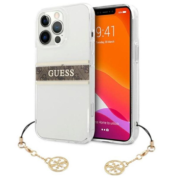 Guess 4G Stripe Brown Charm - Coque iPhone 13 Pro Max (Transparent)