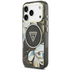 Guess IML Glitter Flowers Triangle MagSafe - Pouzdro iPhone 17 Pro (černý)