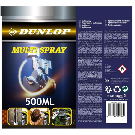 Dunlop - Multifunktionsspray / Schmiermittel / Kriechöl / Reiniger / Kontaktspray 500 ml