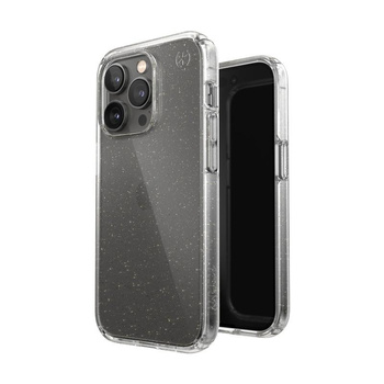 Speck Presidio Perfect-Clear mit Glitter - iPhone 14 Pro Hülle mit MICROBAN-Beschichtung (Klar / Gold Glitter)