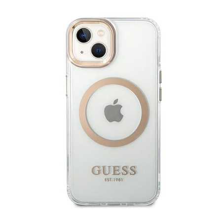 Guess Metal Outline Magsafe - Coque pour iPhone 14 Plus (Transparent / Or)