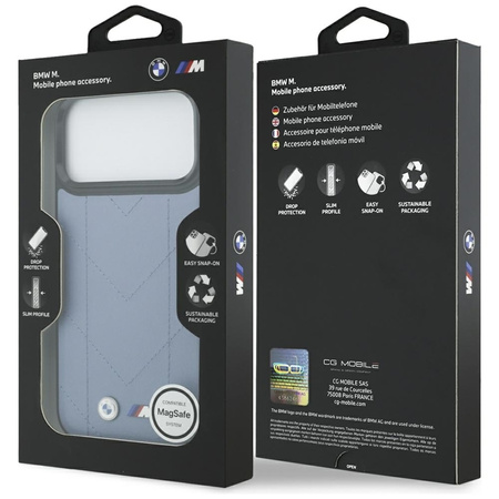 Prošívaný kryt BMW M s logem MagSafe pro iPhone 17 Pro Max (modrý)