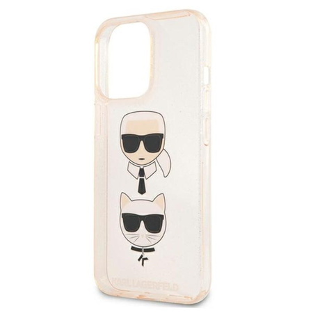 Karl Lagerfeld Glitter Karl & Choupette Head - iPhone 13 Pro Tasche (Gold)