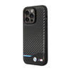 BMW Leather Carbon Blue Line - Coque pour iPhone 13 Pro Max (Noir)