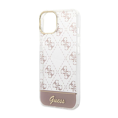 Guess 4G Stripe Script Logo Electroplated Pattern - Coque pour iPhone 14 (rose)