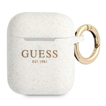 Guess Silicone Glitter Case Est - Étui Airpods (blanc)