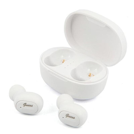 Guess Script Logo - TWS Bluetooth headphones + charging case (white)